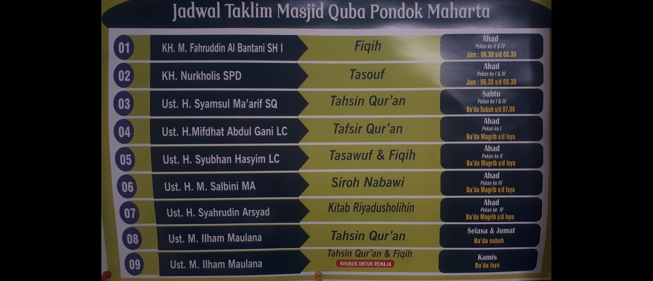 Jadwal Taklim Masjid Quba